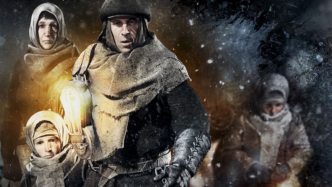 Frostpunk, a group of freezing citizens.