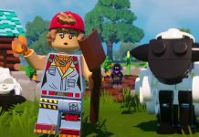Lego Fortnite, with a Lego character and a Lego Sheep