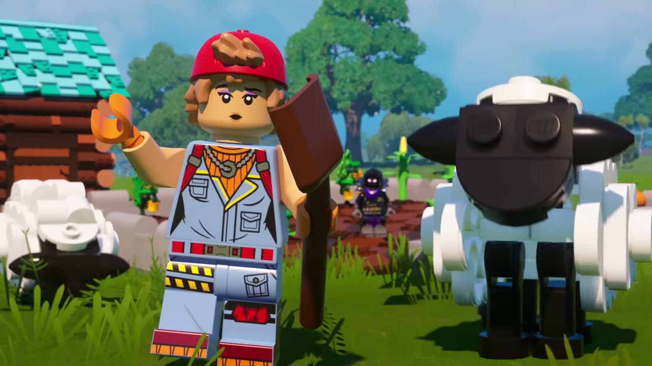 Lego Fortnite, with a Lego character and a Lego Sheep