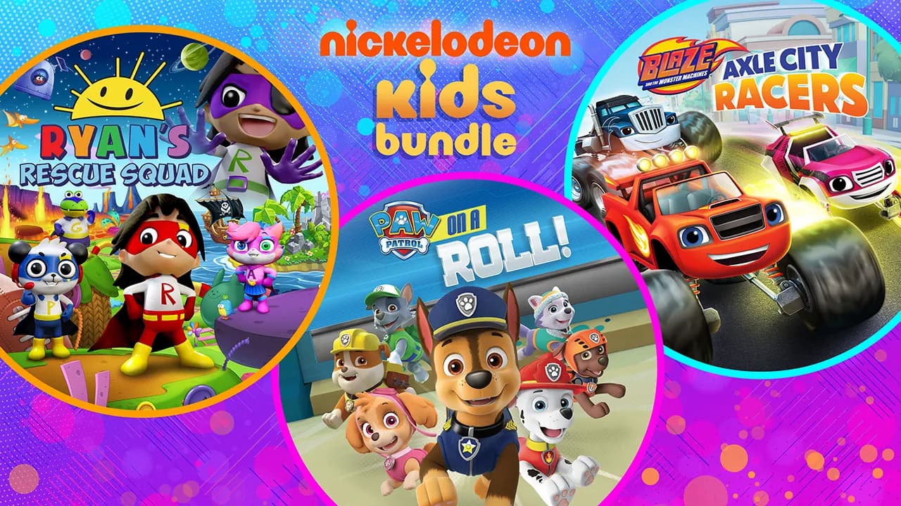 An image of the Nickelodeon Kids Bundle, showing Paw Patrol, Ryan's Rescue Squad and Blaze and the Monster Machines games.