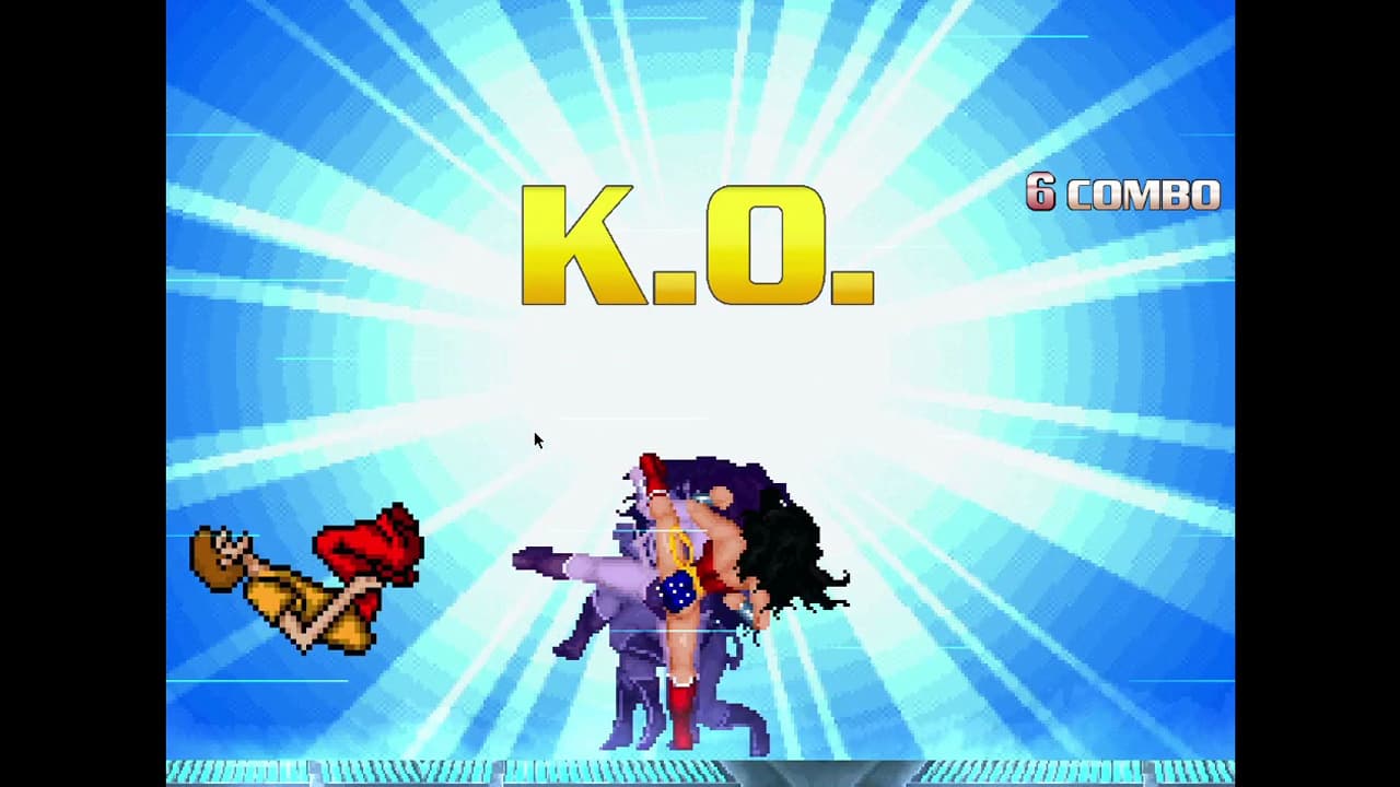 Mugen, a pixel Wonder Woman beating Shaggy from Scooby Doo.